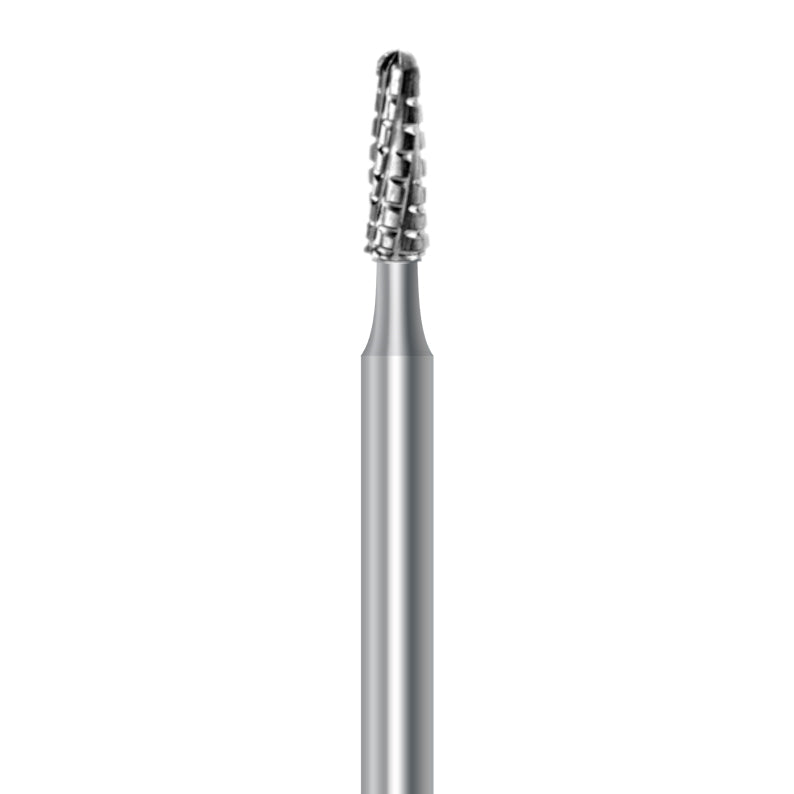 Carbide bur for handpiece C.FD33R.021.HP: taper round shape with spiral cut, diameter 2.1 mm - Frank Dental, Germany