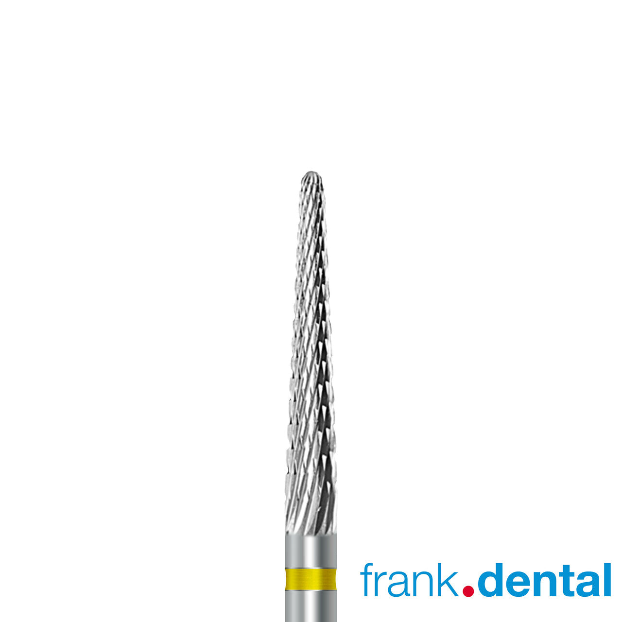 Tungsten carbide cutter C.261KSF.104.023 for precious alloys and veneering materials: extra fine grit, taper round shape, diameter 2.3 mm