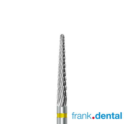 Tungsten carbide cutter C.261KSF.104.023 for precious alloys and veneering materials: extra fine grit, taper round shape, diameter 2.3 mm