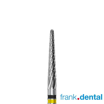 Tungsten carbide cutter C.261KFQ.104.023 for palladium and dental alloys: extra fine grit, taper round shape, diameter 2.3 mm