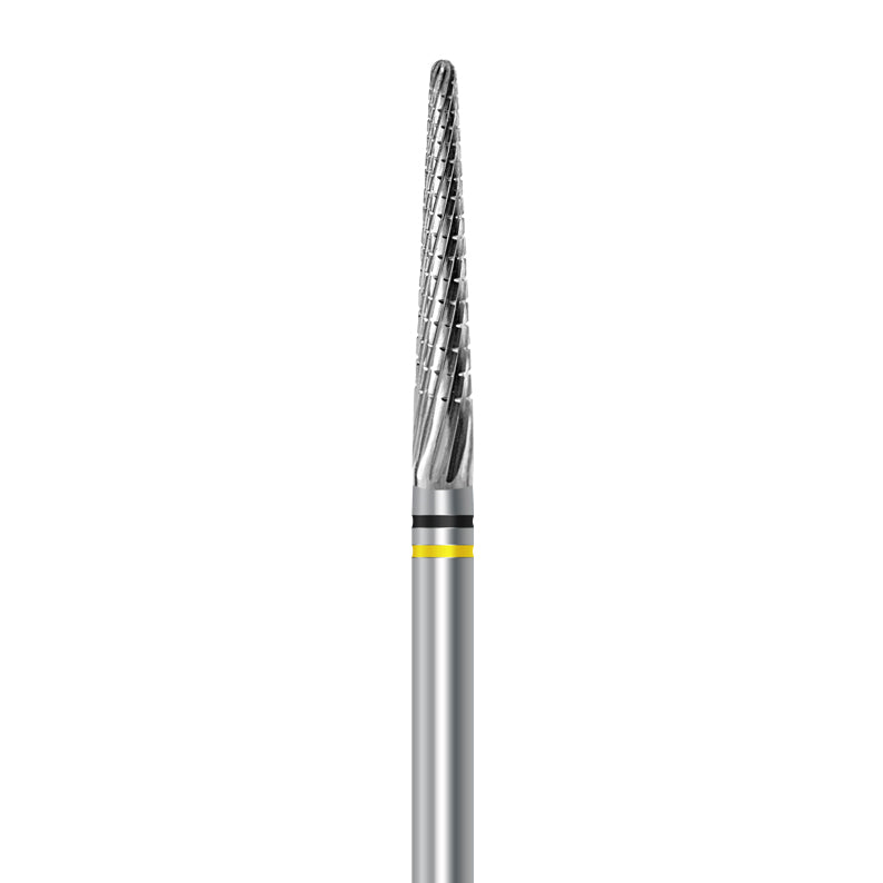 Tungsten carbide cutter C.261KFQ.104.023 for palladium and dental alloys: extra fine grit, taper round shape, diameter 2.3 mm